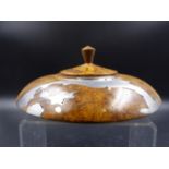 AN UNUSUAL TREEN BURL COVERED SQUAT BOWL WITH METAL INSETS, SIGNED J.L.FAYOLLE. DIA.18CMS.