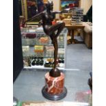 AFTER J.PHILIPP. A BRONZE GARANTI PARIS FIGURE OF AN ART DECO STYLE DANCER STANDING ON ONE FOOT