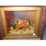 19TH.C.ENGLISH SCHOOL. A PAIR OF STILL LIFES OF FRUIT, OIL ON CANVAS. 26 X 30.5CMS. (2)