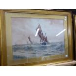 W.H.PEARSON. 19TH/20TH.C. FISHING BOATS, SIGNED WATERCOLOUR. 45 X 62CMS.