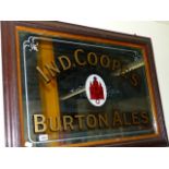 AN IND COOPE'S BURTON ALES ADVERTISING MIRROR IN GILT FRAME. 67 X 57CMS TOGETHER WITH AN IND COOPE'S