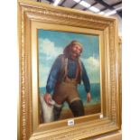 19TH/20TH.C.ENGLISH SCHOOL. A FISHERMAN, OIL ON CANVAS. 46 X 36CMS.