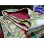TWO PAIRS OF RED INTERLINED FLORAL PRINTED CURTAINS APPROXIMATELY 330 X