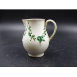 A BRISTOL PORCELAIN SPARROW BEAK JUG PAINTED WITH GREEN FLORAL SWAGS MARKED X17.