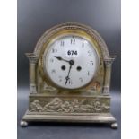 AN EARLY 20TH.C. SILVER PLATE CASED FRENCH MANTLE CLOCK, THE 8-DAY MOVEMENT STRIKING ON A COILED ROD