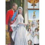 COLIN FROOMS. (1933-2017) ARR. THE ROYAL WEDDING - WILLIAM AND KATE, OIL ON CANVAS. 206 X 135 CMS.
