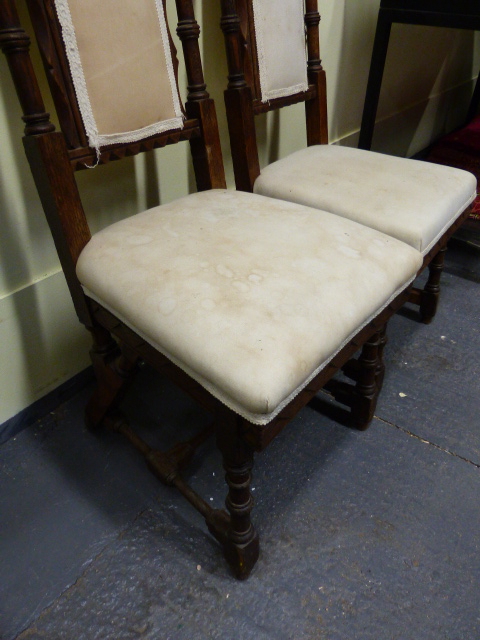 A PAIR OF INTERESTING CARVED OAK ARTS AND CRAFTS HALL CHAIRS WITH INSCRIPTIONS ON THE CREST RAILS, - Image 2 of 4