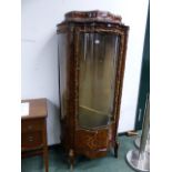 AN ORMOLU MOUNTED MARQUETRY INLAID LOUIS XV STYLE VITRINE OF SHAPED SERPENTINE FORM. W.78 X H.168.