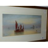H.COOPER. 19TH/20TH.C.ENGLISH SCHOOL. TWO VIEWS OF FISHING BOATS, SIGNED WATERCOLOUR. 25 X 51CMS.