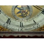 A GEORGIAN MAHOGANY LONGCASE CLOCK WITH 8-DAY MOVEMENT, 12" ARCH DIAL, SILVERED CHAPTER RING,