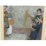 WILLIAM HATHERWELL. (1855-1928) THE BALLAD SINGERS, WATERCOLOUR. 14.5 X 13CMS.