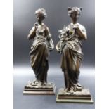 A PAIR OF 19TH.C.BRONZE FIGURES REPRESENTING INDUSTRY AND MEDICINE ON RECTANGULAR BASES. H.30.5CMS.