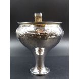 A GREEK WHITE METAL HAMMERED FINISH FUNNEL FORM CHALICE CUP STAMPED LALAOUNIS. HEIGHT 11CMS.