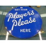 A GOOD GET YOUR PLAYERS PLEASE HERE DOUBLE SIDED CIRCULAR ENAMEL SIGN. DIA.46CMS.