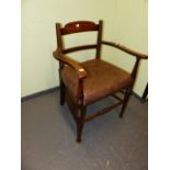 AN ARTS AND CRAFTS ARMCHAIR PROBABLY WILLIAM BIRCH FOR LIBERTY WITH SLAT BACK AND LATER LEATHER SEAT