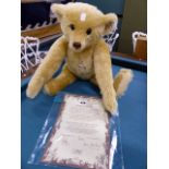 A STEIFF 1907 REPLICA LIMITED EDITION TEDDY BEAR COMPLETE WITH CERTIFICATE.