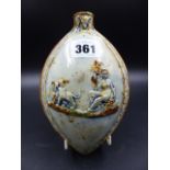 A PEARLWARE FLASK MOULDED IN RELIEF WITH THE GODDESS OF PLENTY ON ONE SIDE AND TUMBLING PUTTI ON THE