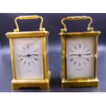 TWO CARRIAGE TIME PIECES, ONE RETAILED BY ROBERT S ROBERTS, H.11CMS AND THE OTHER BY ASPREY. H.