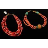 Two Sino-Tibetan necklaces, 17"l.