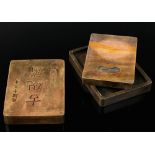 Chinese carved ink-stone with carved stone box. 1 1/4" x 5" x 3 1/2".