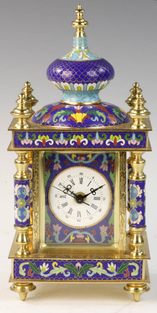 20th C. Chinese cloisonne clock, 12 1/4" h. From a Newton, MA estate. - Image 2 of 12