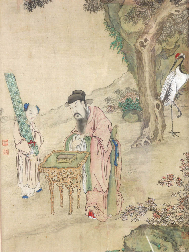 Attributed to Jiao Bingzhen (1689-1726). Framed painting over silk depicts classic scene of - Image 2 of 6