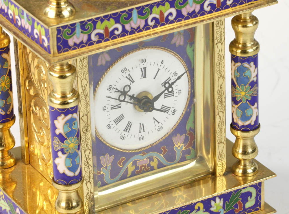 20th C. Chinese cloisonne clock, 12 1/4" h. From a Newton, MA estate. - Image 11 of 12