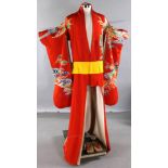 20th C. Japanese silk kimono, approximately 70"l. Also included in lot is sash, shoes, etc.