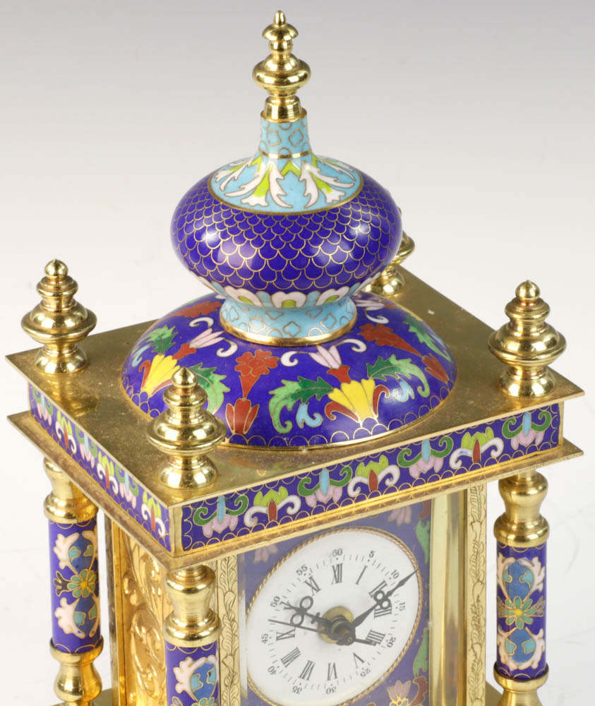 20th C. Chinese cloisonne clock, 12 1/4" h. From a Newton, MA estate. - Image 9 of 12