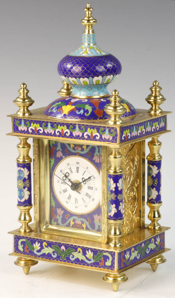 20th C. Chinese cloisonne clock, 12 1/4" h. From a Newton, MA estate. - Image 3 of 12