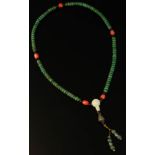 Tibetan necklace with red coral and turquoise beads, 24"l.