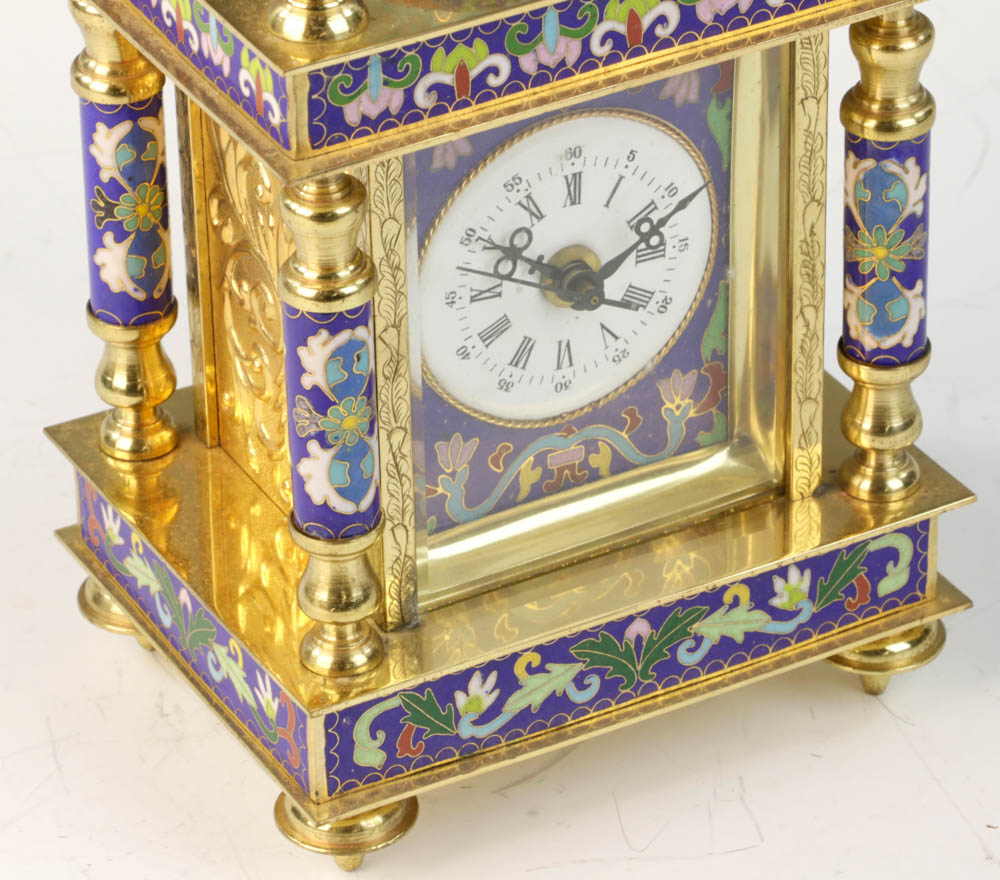 20th C. Chinese cloisonne clock, 12 1/4" h. From a Newton, MA estate. - Image 10 of 12