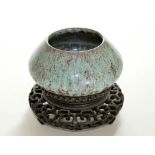 The finely potted censer is evenly covered with a thick bright turquoise glaze suffused with marbled