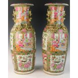 Pair of Chinese Rose Medallion vases with Chinese figures, 25 1/2"h.