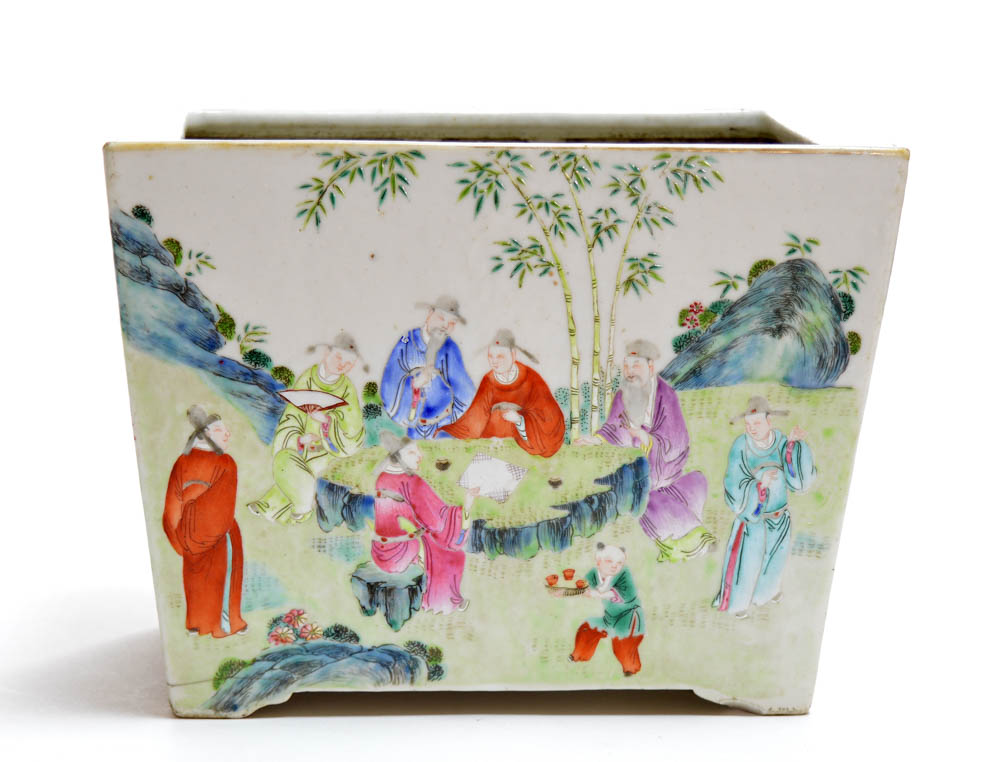 The jardini?¿re depicts scholars and rural scenes in rich enamel. Qianlong period. 7?Ç¥ x 6?Ç¥ x 9? - Image 3 of 7