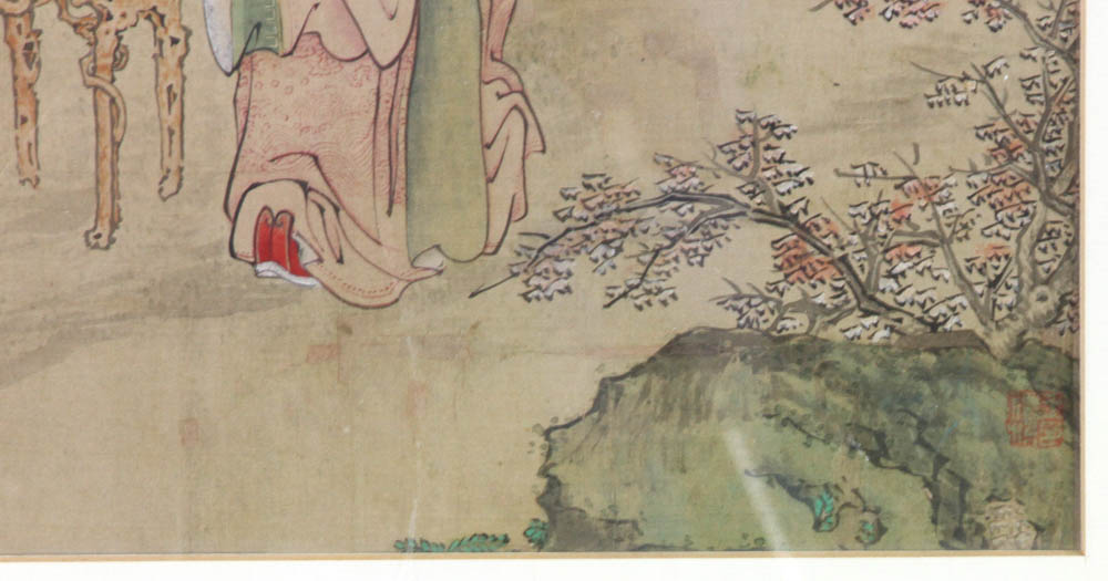 Attributed to Jiao Bingzhen (1689-1726). Framed painting over silk depicts classic scene of - Image 3 of 6