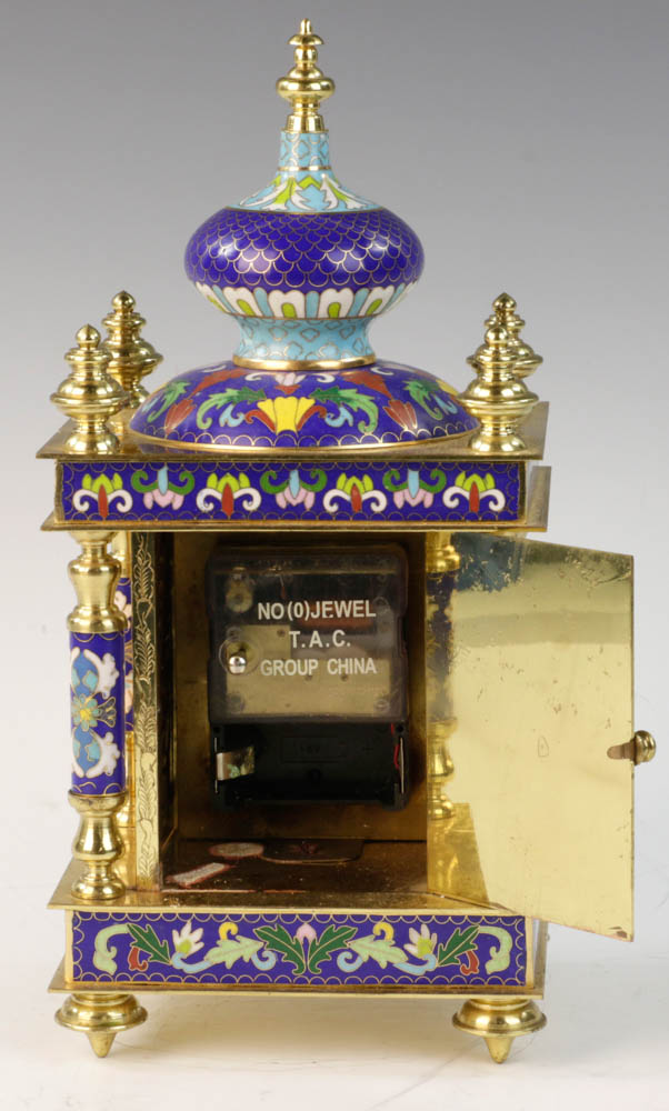 20th C. Chinese cloisonne clock, 12 1/4" h. From a Newton, MA estate. - Image 6 of 12