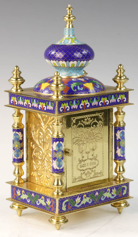 20th C. Chinese cloisonne clock, 12 1/4" h. From a Newton, MA estate. - Image 5 of 12