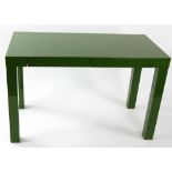 West Elm green lacquered parsons table. Provenance: Studio Props of Martha Stewart.