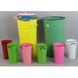 Group of seven assorted colored tin pails. Provenance: Studio Props of Martha Stewart.