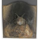 Cast iron fireback with fox head design, 25" H x 22 3/4" W. Provenance: Newton, Massachusetts