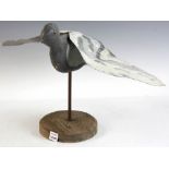 Vintage hand painted wood and tin bird decoy on stand 14 1/2" H x 24". Provenance: Fishers Island,