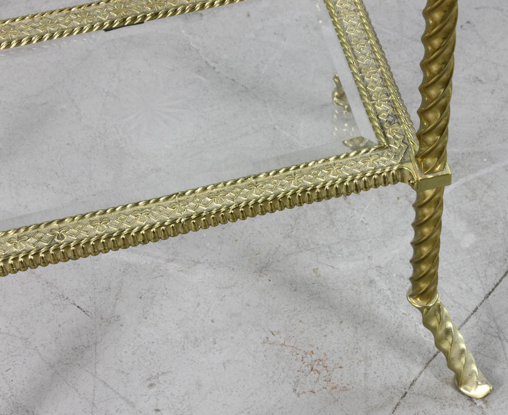 19th century French two-tiered stand, brass with marble top, 29 1/2" H x 20" W x 14 1/2" D. - Image 7 of 7