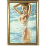 Kino Pipper signed oil on board of nude blonde, framed 39" x 27". Provenance: Boca Raton, Florida