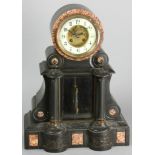 19th century marble mantle clock, 17" x 13". Provenance: Hingham, Massachusetts estate.