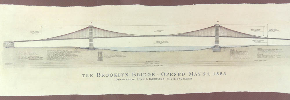 Craig Holmes Brooklyn Bridge print, 18" x 41". Provenance: Lake Park, Florida Estate. - Image 2 of 9