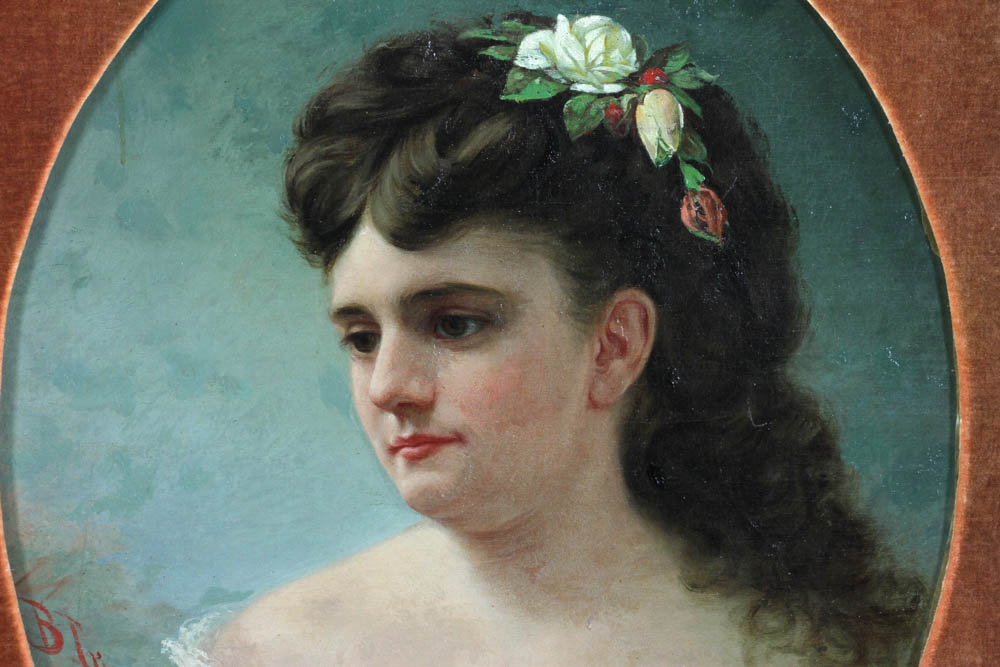 Benoni Irwin (American, 1840-1896), potrait of a lady, oil on canvas, signed L/L, oval format, 20 - Image 5 of 6