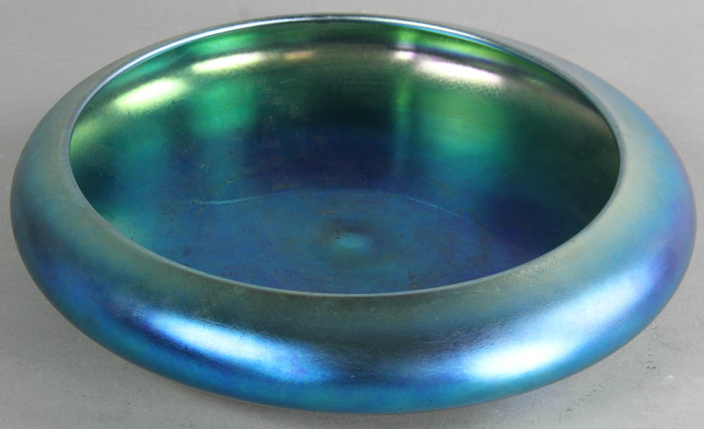 Steuben blue Aurene bowl, shape # 2586, 2 1/4" H x 10" diameter. Provenance: Manchester