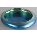 Steuben blue Aurene bowl, shape # 2586, 2 1/4" H x 10" diameter. Provenance: Manchester