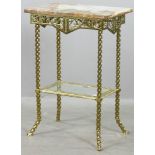 19th century French two-tiered stand, brass with marble top, 29 1/2" H x 20" W x 14 1/2" D.